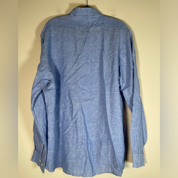 Pronto Uomo Mens XL LINEN Shirt Button Down Blue Long Sleeve Spread Collar Cool - Picture 10 of 13